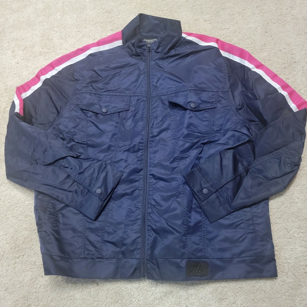 PRPS x Jim Jones Contrast Nylon Jacket Men's‎ 2XL, Navy, Pink & White Stripes